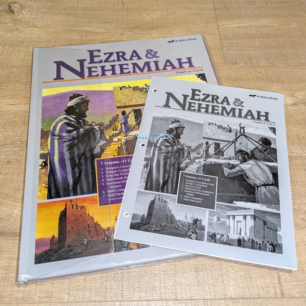 Abeka Large Ezra & Nehemiah Flash-A-Card Bible Story Lesson Book & Cards